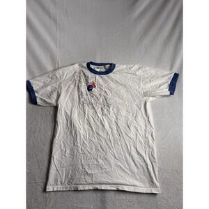 VTG Y2K Dasani Plus Ringer‎ White Short Sleeve Shirt Men's XL Stains *